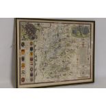 JOHN SPEED MAP OF WILTSHIRE c.1627, double framed, English text on the back, frame size 43 x 56 cm<