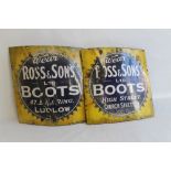 TWO ROSS & SONS BOOTS ENAMEL ADVERTISING SIGNS, one for Ludlow, the other for Church Stretton, both