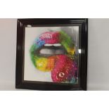 PATRICE MURCIANO, liquid art embellished print, lips, frame size 91 x 91 cm