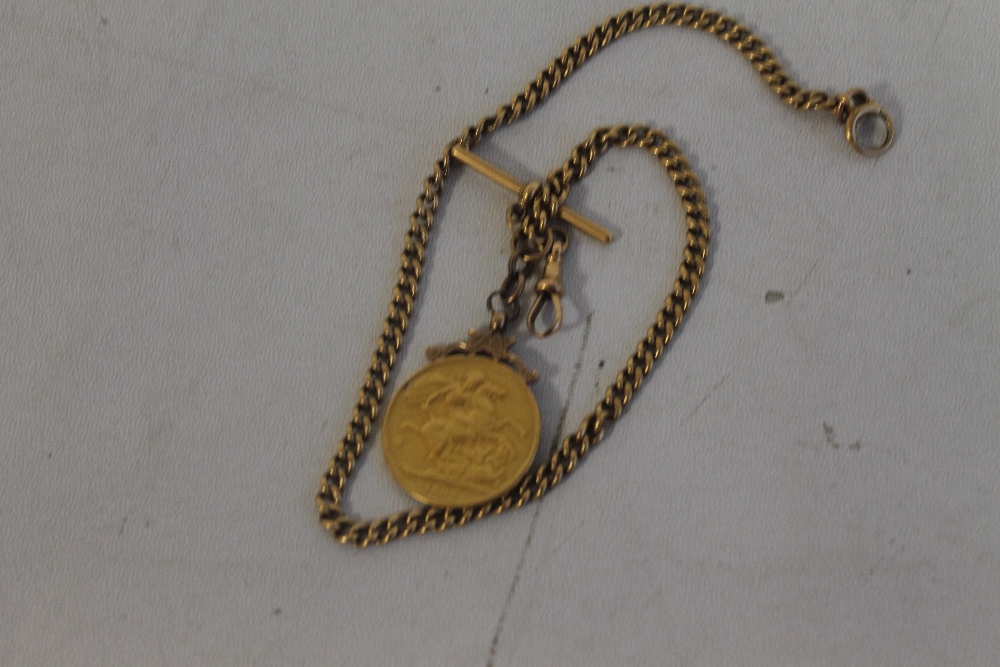 AN 18CT GOLD POCKET WATCH CHAIN, with 1887 two pound coin fob - Image 2 of 2