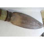 A 6FT LAMINATED WOODEN PROPELLER BLADE WITH METAL COVERED LEADING EDGE, (understood to be from a Sh