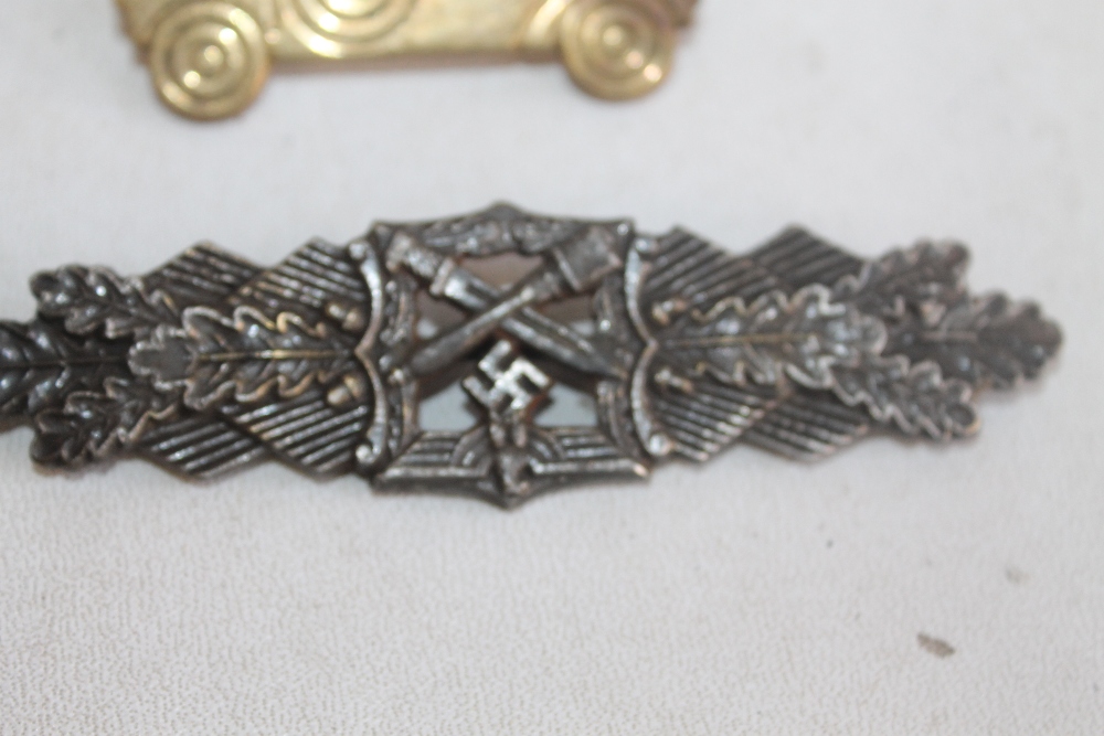 A COLLECTION OF GERMAN TYPE BADGES, to include a WWI honour cross with swords and a British Lancers - Image 5 of 5