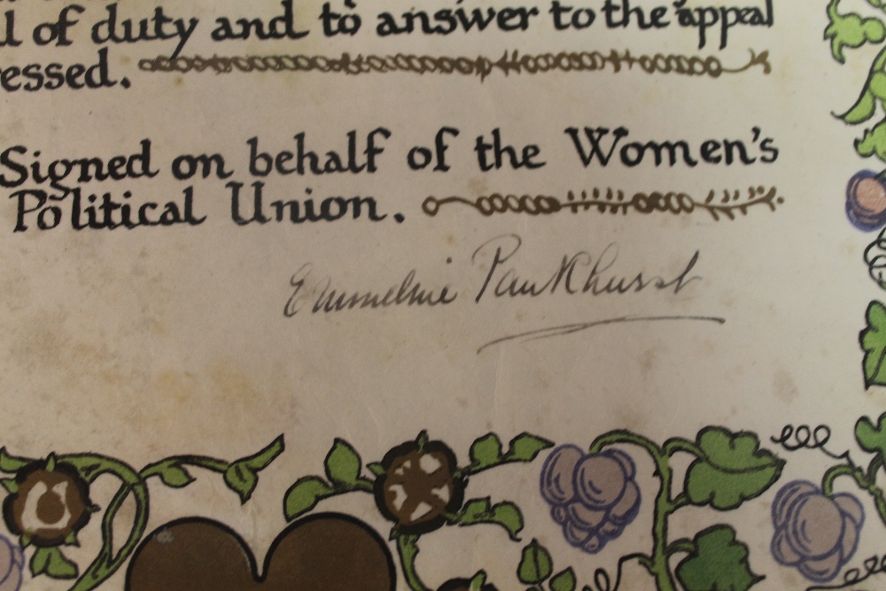 A SUFFRAGETTE ILLUMINATED ADDRESS NAMED TO "CLARA ELIZABETH GIVEEN", signed in black ink by Emmelin - Image 5 of 10