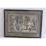 AFTER HANS HOLBEIN - A FRAMED AND GLAZED ENGRAVING "THE GLUTTONOUS COUPLE" A/F, dated bottom right