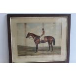 A FRAMED AND GLAZED PRINT TITLED "NUTWITH THE WINNER OF THE GREAT ST LEGER STAKES AT DONCASTER' dep