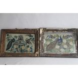 TWO GILT FRAMED PAINTINGS ON GLASS DEPICTING PEACOCKS