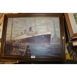 A FRAMED OIL ON CANVAS DEPICTING AN OCEAN LINER SIGNED H E FOSTER