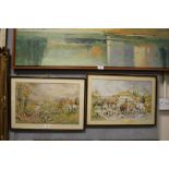 A PAIR OF FRAMED AND GLAZED HUNTING SCENE WATERCOLOURS SIGNED A. D. BELL (FURTHER INFORMATION
