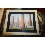 AN UNFRAMED EARLY 20TH CENTURY GOUACHE ON PAPER DEPICTING A POMPEII RUINS SCENE ENTITLED 'CASA DI