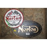 ***TWO MODERN CAST METAL NORTON PLAQUES