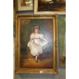 A LARGE GILT FRAMED OIL ON CANVAS DEPICTING A YOUNG GIRL SIGNED AFTER T. LAWRENCE - JOSE PEARCE