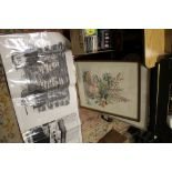 A QUANTITY OF PICTURES AND PRINTS TO INC CORMACK McPHEE UNFRAMED SKETCHES