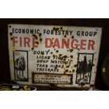 A VINTAGE ENAMELLED FIRE DANGER SIGN