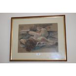 A FRAMED AND GLAZED ENGLISH SCHOOL PASTEL STUDY OF A FEMALE NUDE SIGNED LOWER RIGHT W. KIRDBY