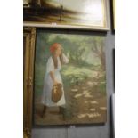 A LARGE UNFRAMED OIL ON CANVAS ATTRIBUTED TO ROBERT LESLIE HOWEY DEPICTING A YOUNG GIRL WITH PALE