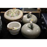 A COLLECTION OF ASSORTED ITEMS TO INCLUDE CURLING STONES (6)