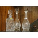 THREE GLASS DECANTERS TO INCLUDE LAWLEYS CRYSTAL