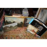 A QUANTITY OF UNFRAMED OIL PAINTINGS ON CANVAS MOSTLY DEPICTING LANDSCAPES TOGETHER WITH 3 FRAMED