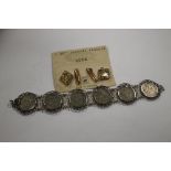 A SILVER COIN BRACELET TOGETHER WITH A PAIR OF CUFFLINKS