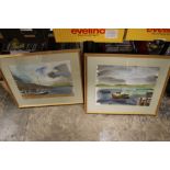 A PAIR OF FRAMED AND GLAZED HENRY WEINBERGER WATERCOLOURS DEPICTING ULLAPOOL AND IRISH FISHING BOATS