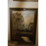 A FRAMED OIL ON CANVAS 'LADY BY THE LAKE' SIGNED GORDON ALLEN