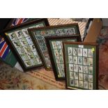 FOUR FRAME AND GLAZED COLLECTIONS OF CIGARETTE CARDS