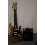 A STAGG 3/4 SIZE WOOD FINISH ELECTRIC GUITAR WITH PRACTICE AMP