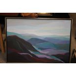 JOANNE YOUNG. A 20th century impressionist mountainous landscape 'Mountains', see verso, signed