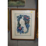 A FRAMED AND GLAZED WATERCOLOUR ENTITLED 'THE WHITE PEACOCK' SIGNED DAVID BINNS