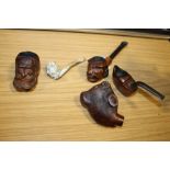 FIVE ASSORTED VINTAGE PIPES AND BOWLS ETC.