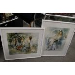 TWO SIGNED LIMITED EDITION FRAMED AND GLAZED PRINTS ENTITLED 'PICNIC' AND 'DOUBLE BEAUTY' TOGETHER