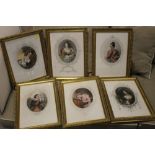 A SET OF SIX FRAMED AND GLAZED COLOURED ENGRAVINGS TO INCLUDE SLEEPING BEAUTY