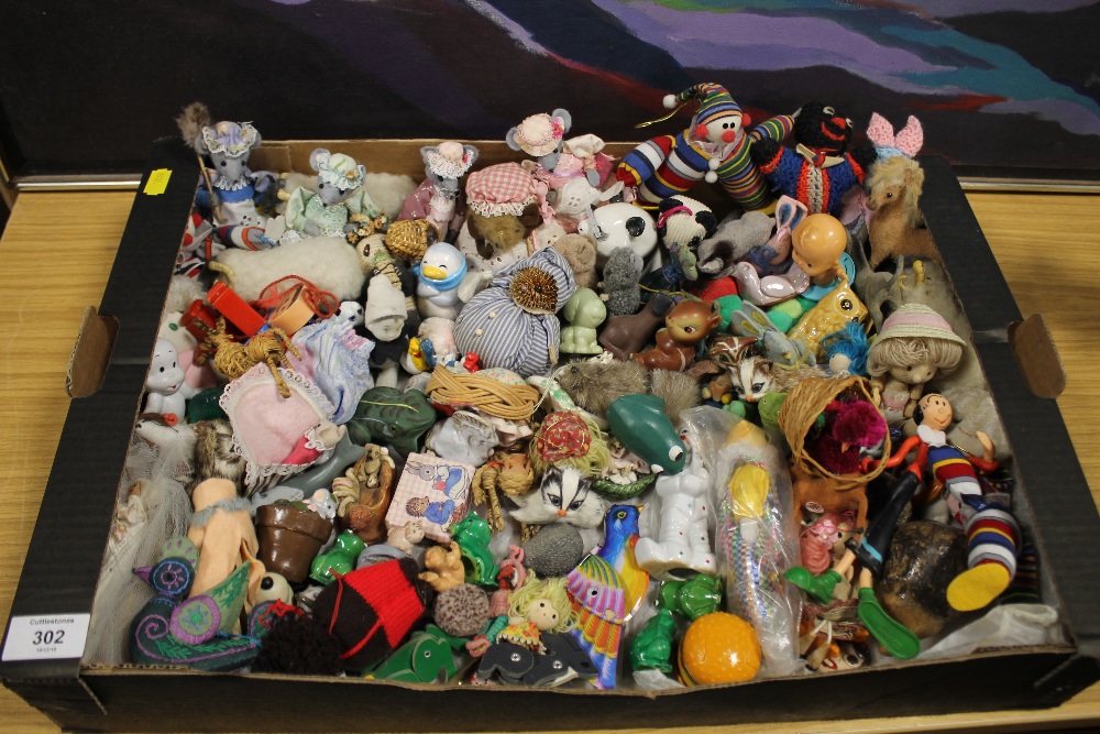 A TRAY OF MINIATURE TOYS, CATS ETC