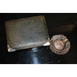 AN ANTIQUE JEWELLERY BOX WITH SILVER MOUNTS TOGETHER WITH A SILVER ASHTRAY (2)