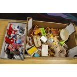 TWO SMALL BOXES OF DOLLS HOUSE FURNITURE ETC.