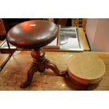 A VICTORIAN CIRCULAR STOOL TOGETHER WITH A FOOTSTOOL