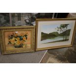 TWO ASSORTED FRAMED AND GLAZED WATERCOLOURS COMPRISING OF A STILL LIFE STUDY OF FLOWERS IN A VASE