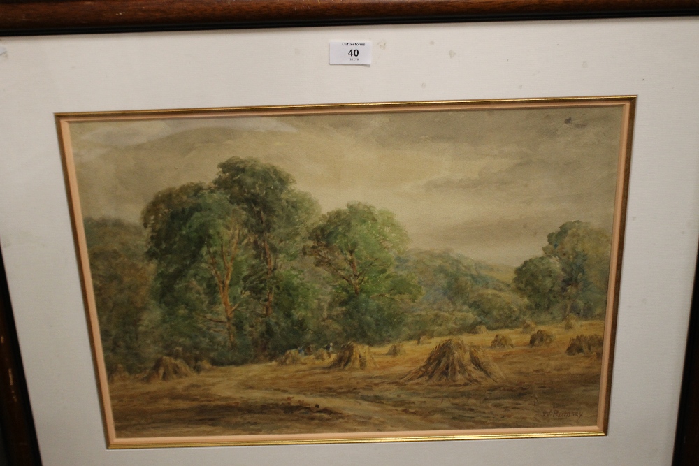 W. RAMSEY. A late 19th / early 20th century British school wooded landscape with corn stooks and