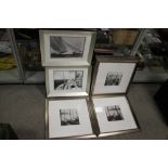 FIVE MATCHING MODERN FRAMED AND GLAZED BOAT PRINTS TOGETHER WITH ANOTHER PAIR OF BOAT PICTURES (7)