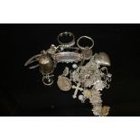 A BAG OF VINTAGE SILVER JEWELLERY