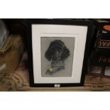 A TWENTIETH CENTURY STUDY OF A POODLE WITH COLLAR, unsigned, pastel on paper, framed, 28 x 20 cm