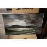 M.C.W. Twentieth century Irish school, a stormy mountainous lough scene with cottages, signed with