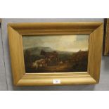 A LATE 18TH / EARLY 19TH CENTURY MOUNTAINOUS LANDSCAPE, with drover, dog, cattle and sheep,