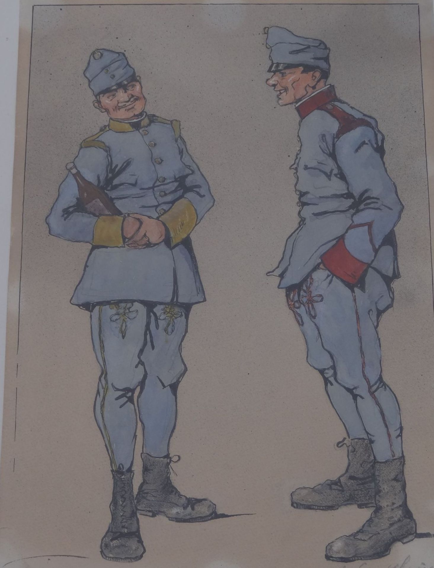 Anni SCHEDLBAUER (1889-1945) "Zwei österreichische Soldaten" Aquarell um 1910, ger/Glas, RG 46x33 c