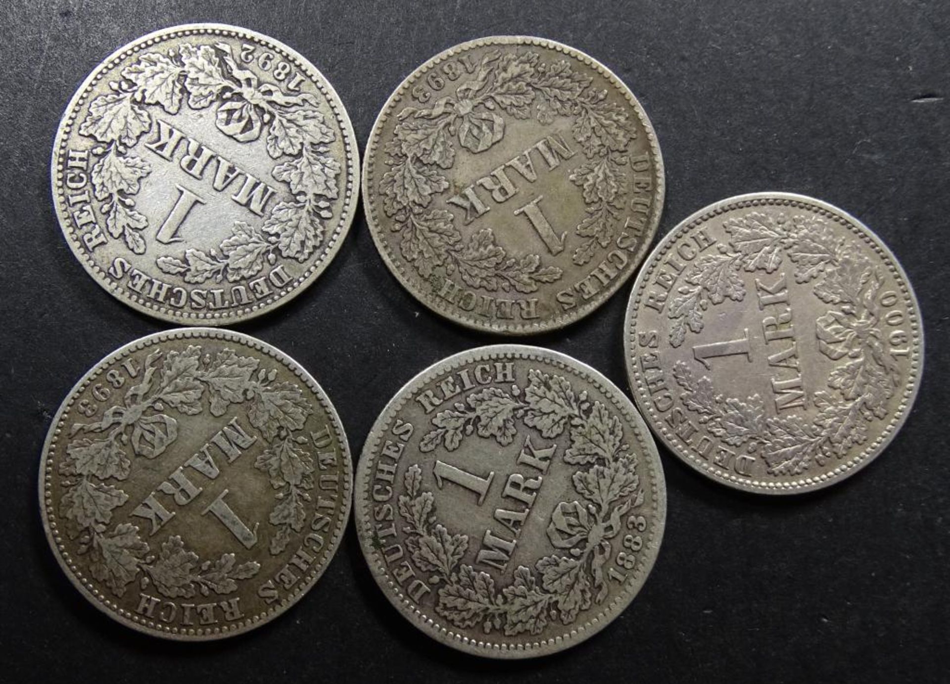 5x 1 Reichsmark, 1900G,1883F,1893J,1892J,1893F