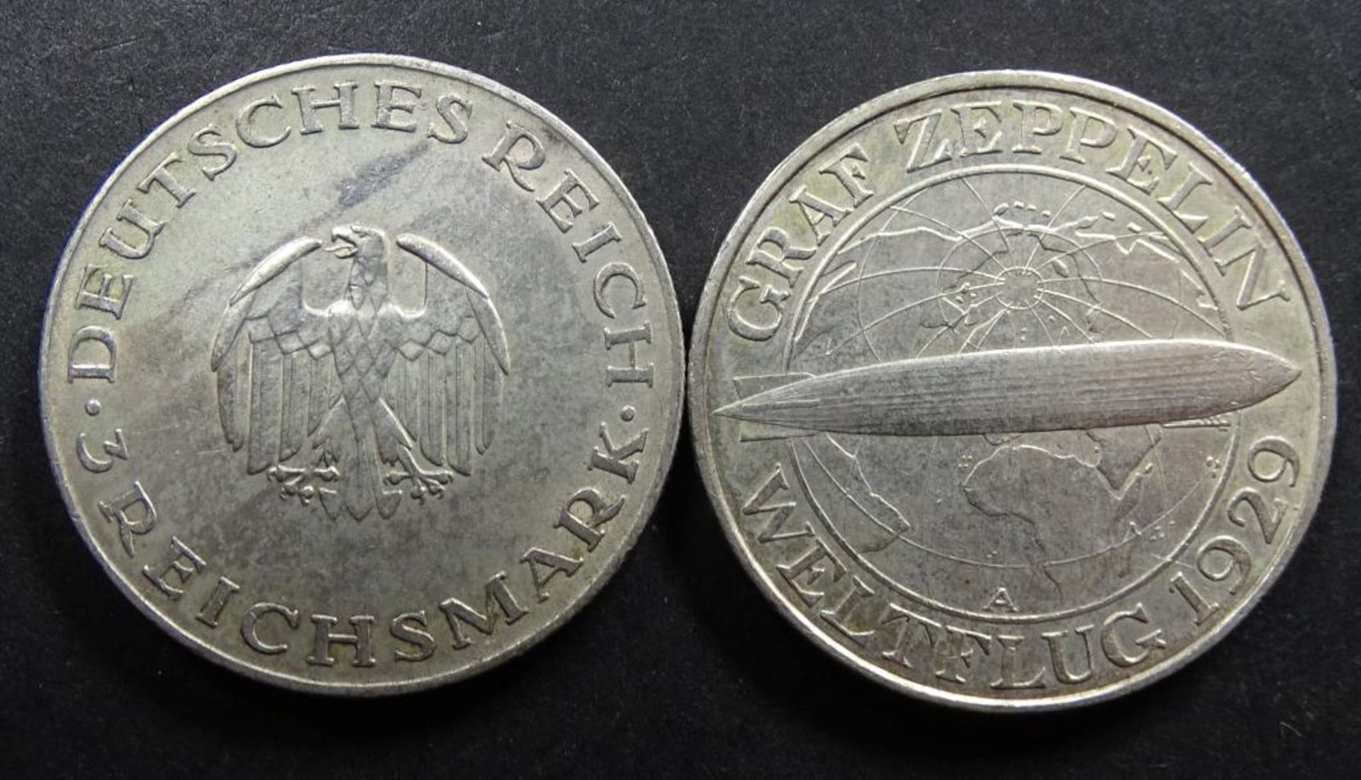 2x 3 Reichsmark,Zeppelin 1929Avz+Lessing 1929A,vz