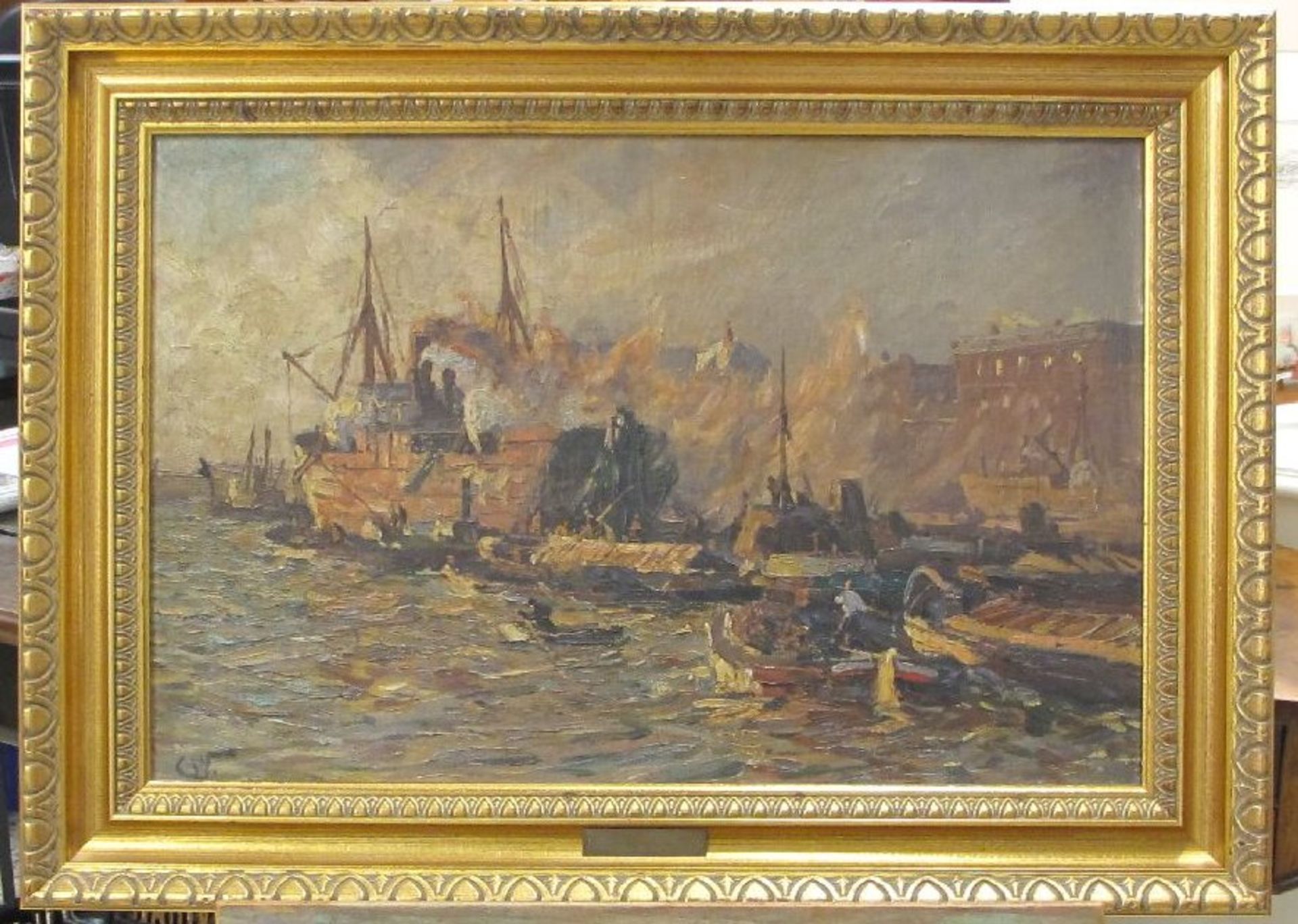 Cornelius WAGNER (1870-1956) "Englischer Hafen", ca. 1909, Öl/leinwand doubliert, gerahmt, RG 59 x - Bild 5 aus 5
