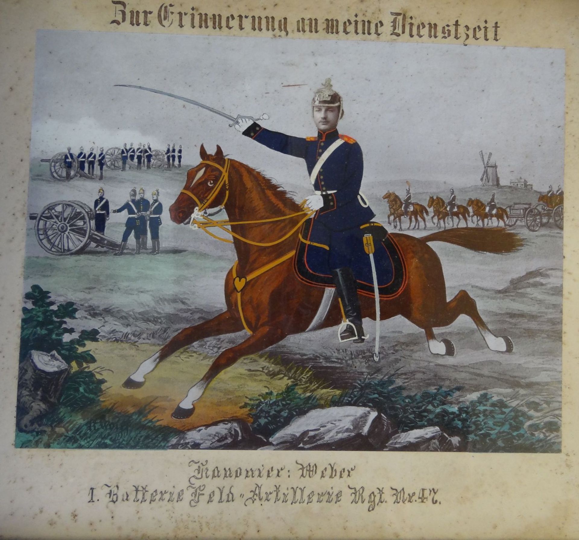 Reservistenbild, Feld-Artillerie um 1900, ger/Glas, 40x46 cm, Blatt fleckig - Bild 3 aus 4