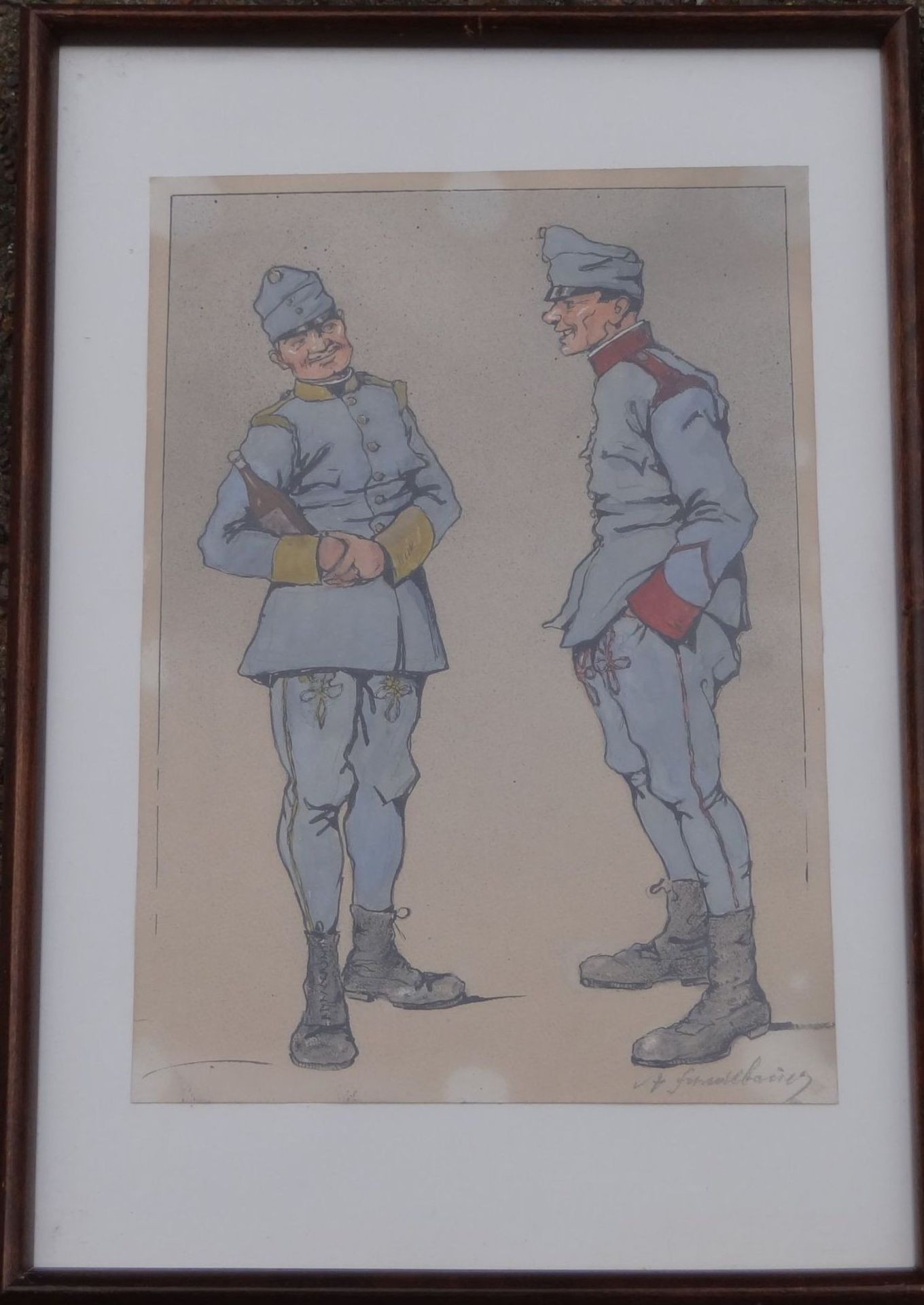 Anni SCHEDLBAUER (1889-1945) "Zwei österreichische Soldaten" Aquarell um 1910, ger/Glas, RG 46x33 c - Bild 2 aus 4
