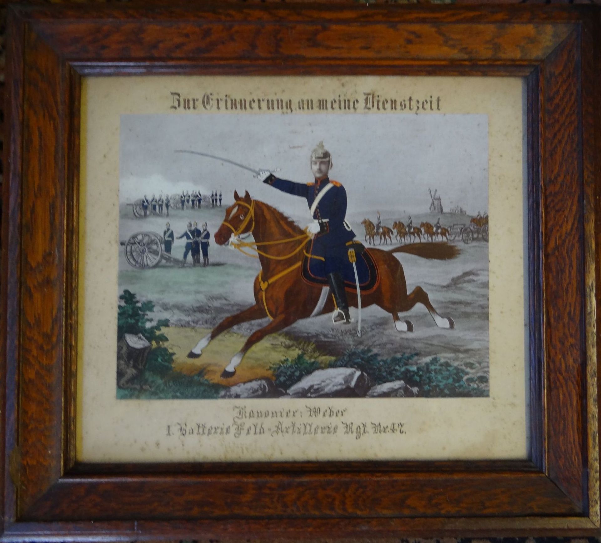 Reservistenbild, Feld-Artillerie um 1900, ger/Glas, 40x46 cm, Blatt fleckig - Bild 2 aus 4